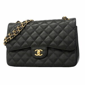 Chanel Shoulder Bag, Large Matelassé, Double Flap, Chain, Caviar Leather, Bla...